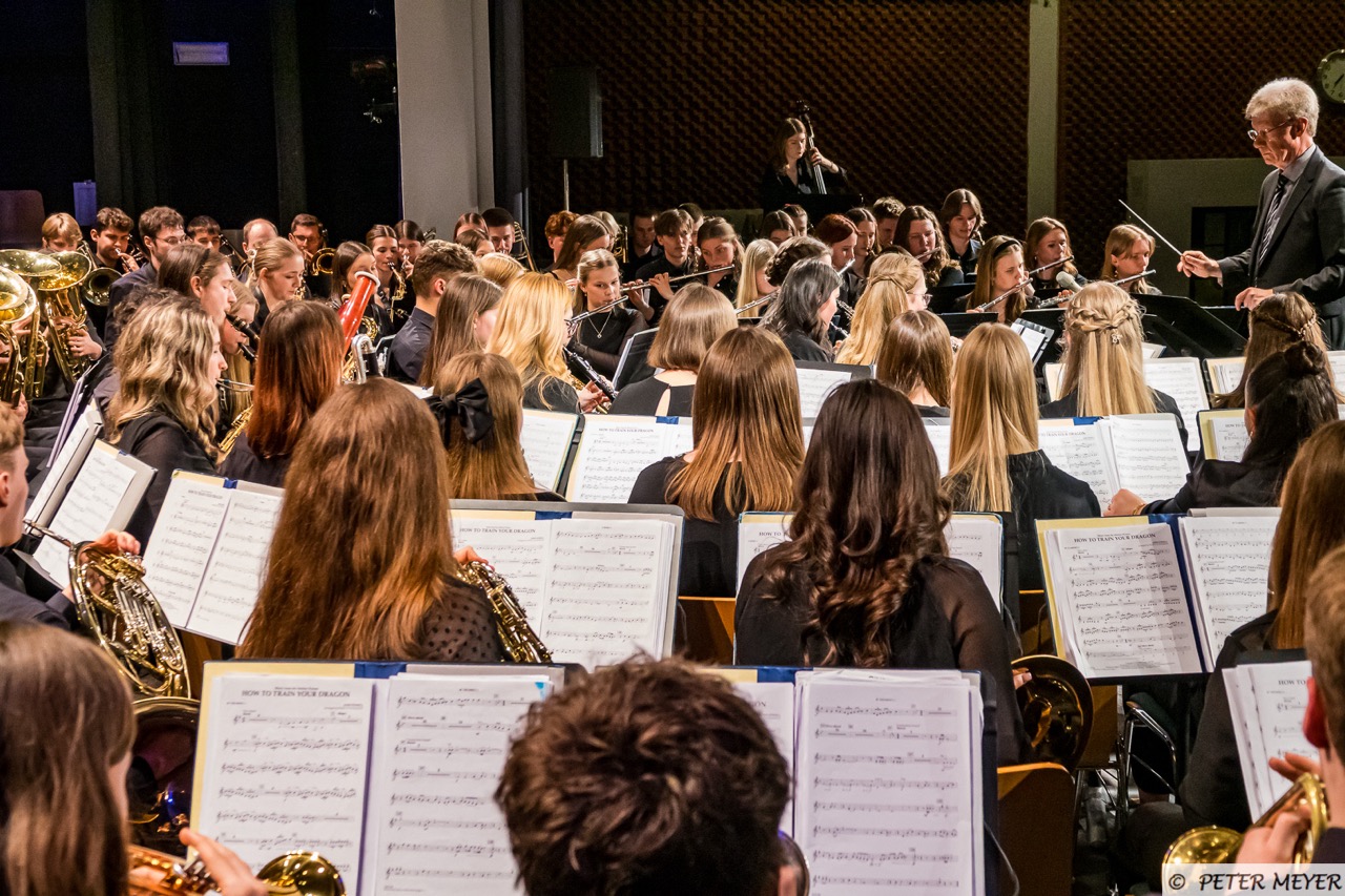 Blick von hinten auf das Orchester mit Dirigent Andreas Meyer